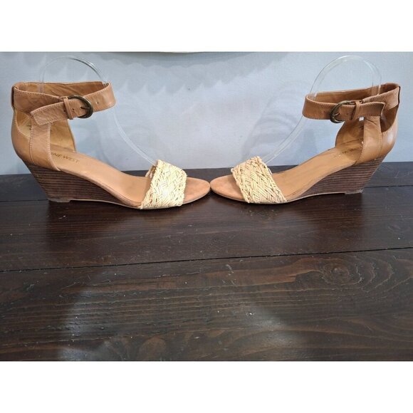 Nine West Rosling Brown Leather Open Toe Wedge Sandal/Pre-owned, Sz. 9M - Picture 4 of 9